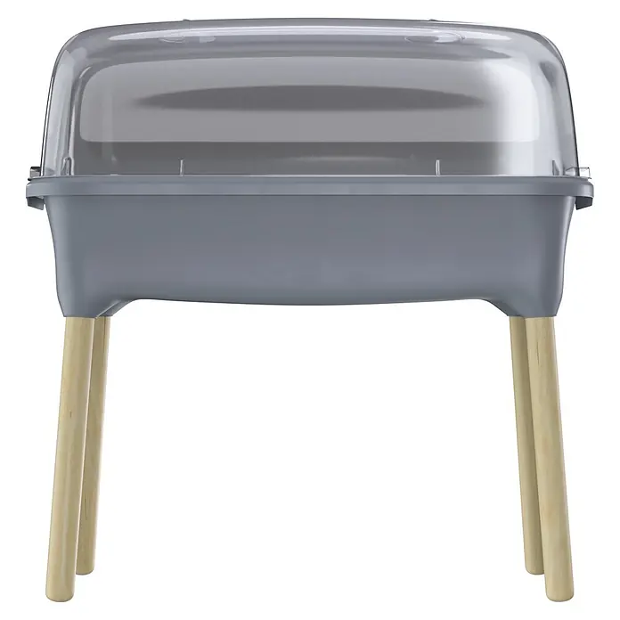Hochbeet Respana Wood - Steingrau, 38 x 77 x 79,5 cm, Kunststoff - Graues Hochbeet mit transparenter Kuppelhaube und hellen Holzbeinen.
