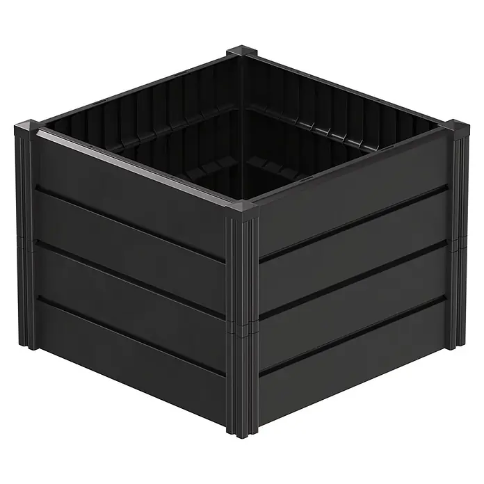KHW Hochbeet Demeter M - 82 x 82 x 61 cm, Kunststoff, Anthrazit - Dunkelgraues, quadratisches Hochbeet, ideal für den Garten.