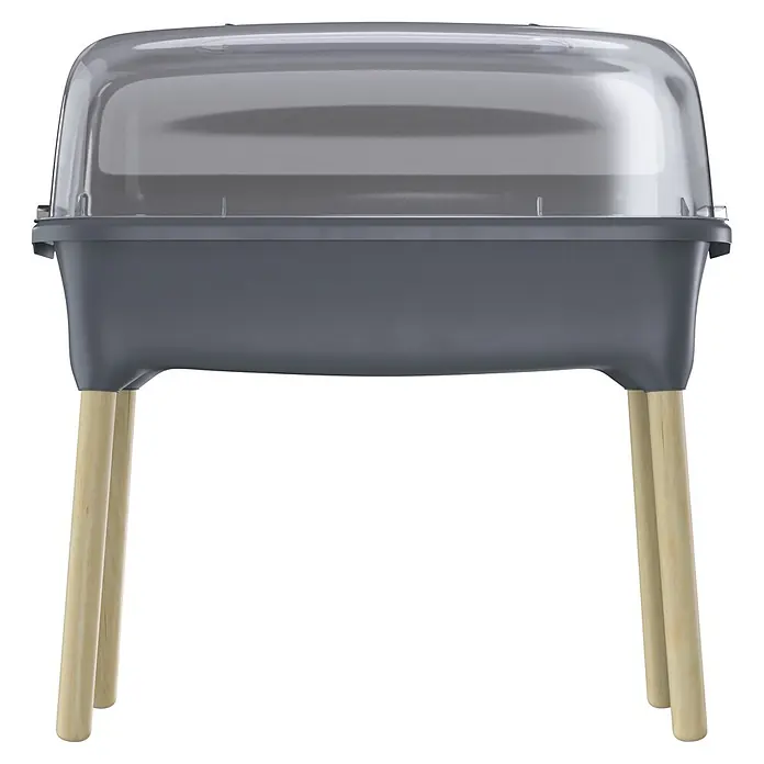 Hochbeet Respana Wood - Anthrazit, 38 x 77 x 79,5 cm, Kunststoff - Dunkelgrauer BBQ-Grill mit transparenter Abdeckung und Holzbeinen.