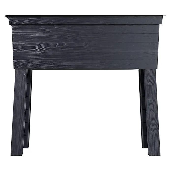 Garantia Urban Hochbeet - 75 x 37 x 65 cm, Kunststoff, Anthrazit - Dunkelgraues Hochbeet mit Holzmaserung, auf vier stabilen Beinen stehend.