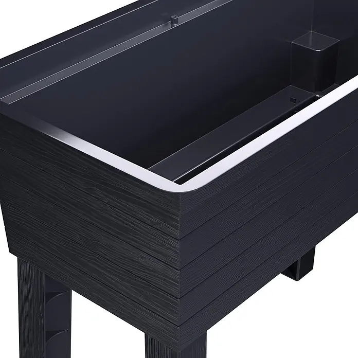Garantia Urban Hochbeet - 75 x 37 x 65 cm, Kunststoff, Anthrazit - Dunkelgraues Hochbeet mit Holzmaserung und weißem Rand. Tiefer, glatter Innenraum zum Bepflanzen.
