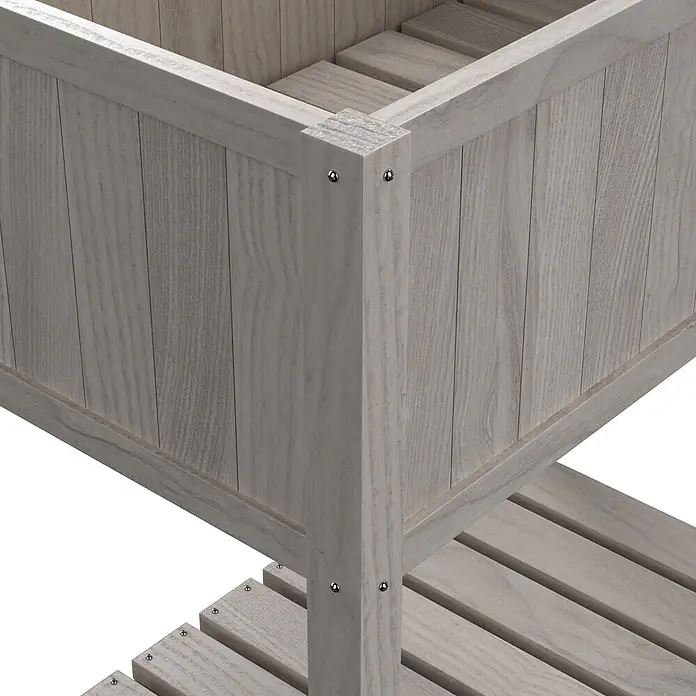 Butenkist Hochbeet Geseke - 75 x 45 x 85 cm, Holz, Warm Grey - Hellgraues Hochbeet aus Holz mit Lattenboden und Ablagefläche.