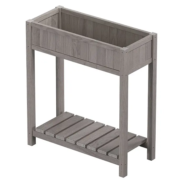 Butenkist Huerto Dete - 75 x 28 x 85 cm, Madera, Gris - Jardinera elevada de madera gris con estante inferior de lamas.