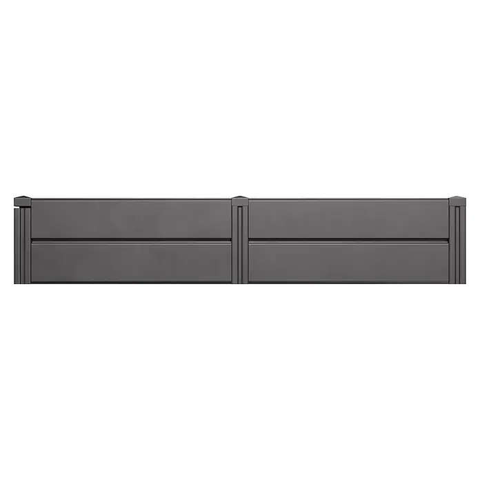 KHW Hochbeet Demeter - L schmal - 158 x 44 x 31 cm, Kunststoff, Anthrazit - Dunkelgraue modulare Zaunfelder mit horizontalen Abschnitten und dekorativen vertikalen Pfosten.