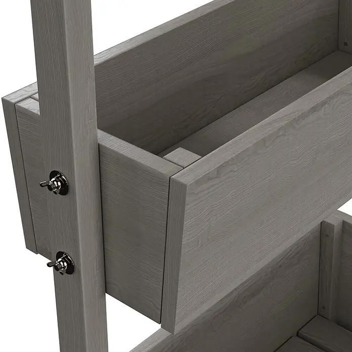 Butenkist Huerto Freyja - 76 x 43 x 120 cm, Madera, Gris - Unidad de almacenamiento modular de madera gris con veta visible y pestillos metálicos.