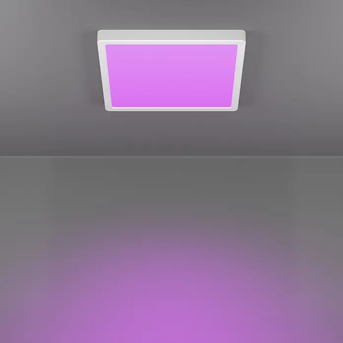 Eglo connect.z LED-Panel rund Rovito-Z - 16 W, Ø x H: 30 x 3 cm, Schwarz, RGBW - Weiße rechteckige Deckenleuchte mit rosa Licht.