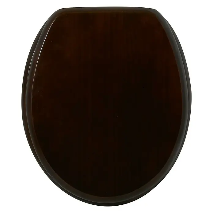MSV Tapa de WC - Madera, Wengué, Con caída amortiguada - Asiento de inodoro de madera marrón oscuro con un acabado liso y bordes redondeados para un diseño de baño elegante.