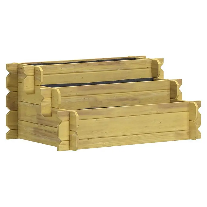 Soulet Hochbeet Angelic - 60 x 80 x 36 cm, Holz, Natur - Gestuftes Hochbeet aus hellem Holz mit drei Ebenen und dunklen Stoffauskleidungen.