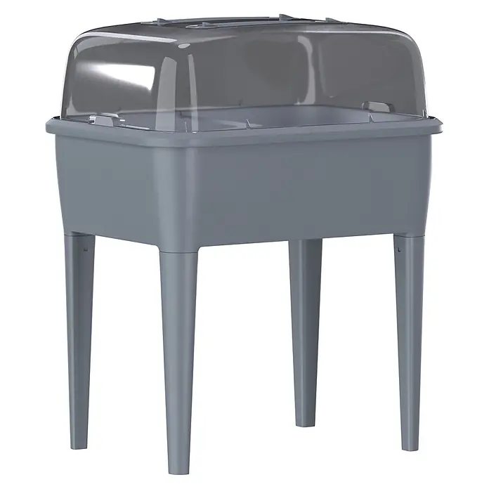 Hochbeet Respana Planter Set - Steingrau, 77 x 58 x 96,3 cm, Kunststoff - Graues, erhöhtes Kunststoff-Pflanzgefäß mit durchsichtigem Kunststoffdeckel, ideal für Anzucht.
