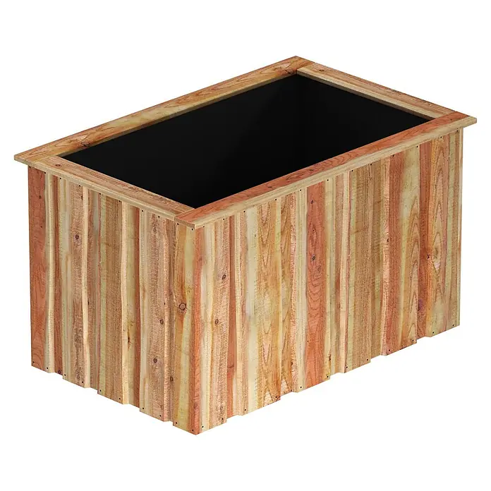 Hochbeet Vancouver - 90 x 140 x 80 cm, Holz, Braun - Rechteckiger Holz-Pflanzkübel mit Naturholz-Finish und schwarzer Innenverkleidung.