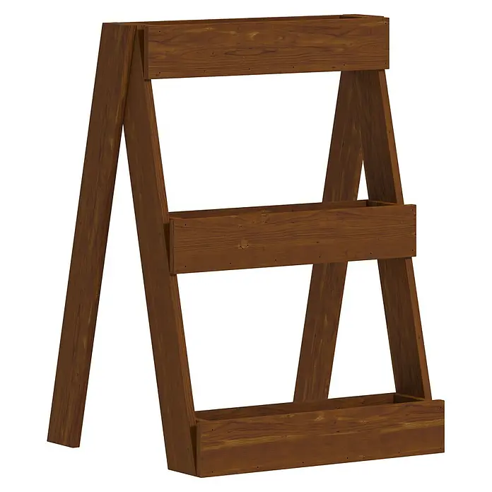 Hochbeet Ortolegno Balcony - Holz, Kastanienbraun - Braunes, mehrstufiges Pflanzenregal aus Holz mit zwei Ablagen.
