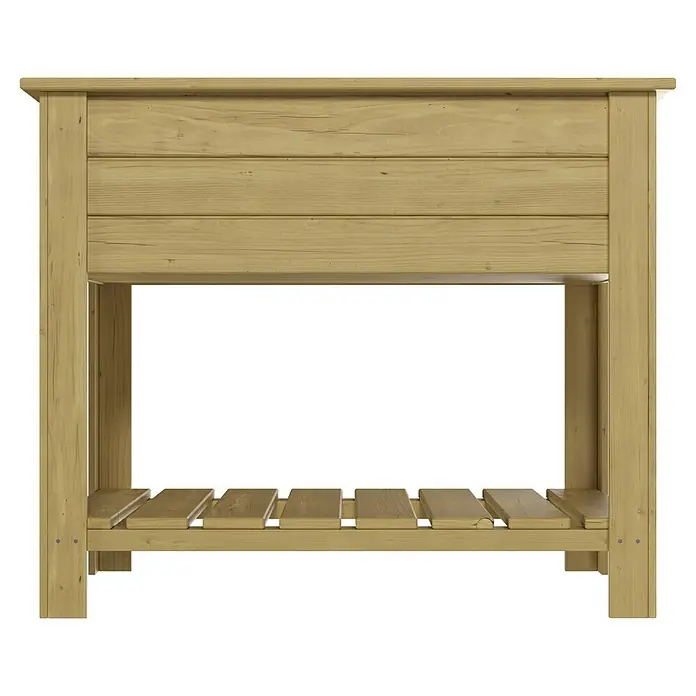 Hochbeet - L x B x H: 80 x 110 x 90 cm, Holz, Braun - Helles Hochbeet aus Naturholz mit Pflanzkasten oben und Lattenablage unten.