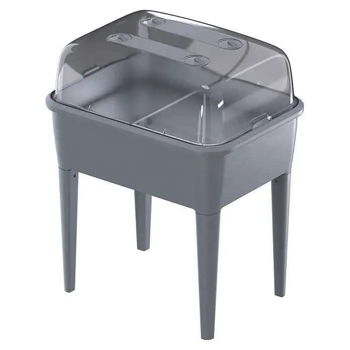 Hochbeet Respana Planter Set - Steingrau, 77 x 58 x 96,3 cm, Kunststoff - Graues Hochbeet aus Kunststoff mit transparenter Kuppelabdeckung und stabilen Beinen, ideal zur Pflanzenzucht.