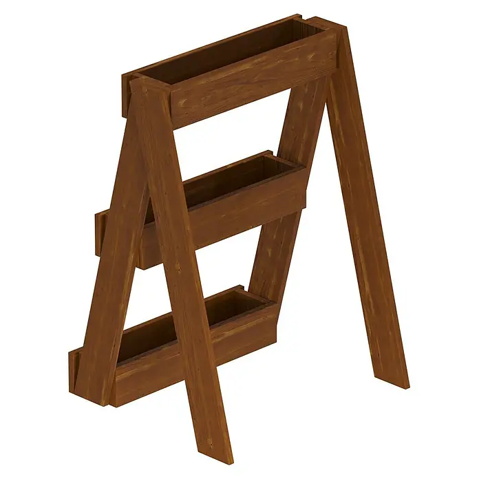 Hochbeet Ortolegno Balcony - Holz, Kastanienbraun - Brauner Pflanzständer aus Holz in A-Form mit drei gestuften rechteckigen Pflanzkästen.