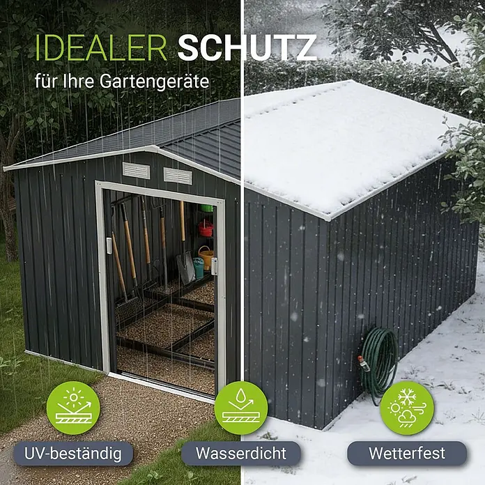 Juskys Gerätehaus Gerätehaus - Metall, Anthrazit - Dunkelgraues Metallgerätehaus, wetterfest und UV-beständig, ideal zur Aufbewahrung von Gartengeräten.