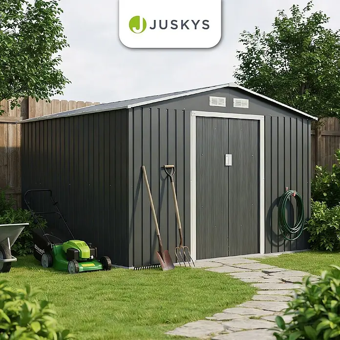 Juskys Gerätehaus Gerätehaus - Metall, Anthrazit - Dunkelgraues Gartenhaus aus Metall, ideal zur Aufbewahrung von Werkzeugen.