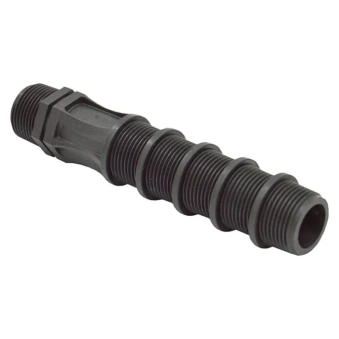 Bobina recortable - Dimensión conexión: ¾″, Apto para: Sistemas rociadores - Primer plano de un conector de plástico negro, acanalado y roscado, que se utiliza típicamente en sistemas de plomería.