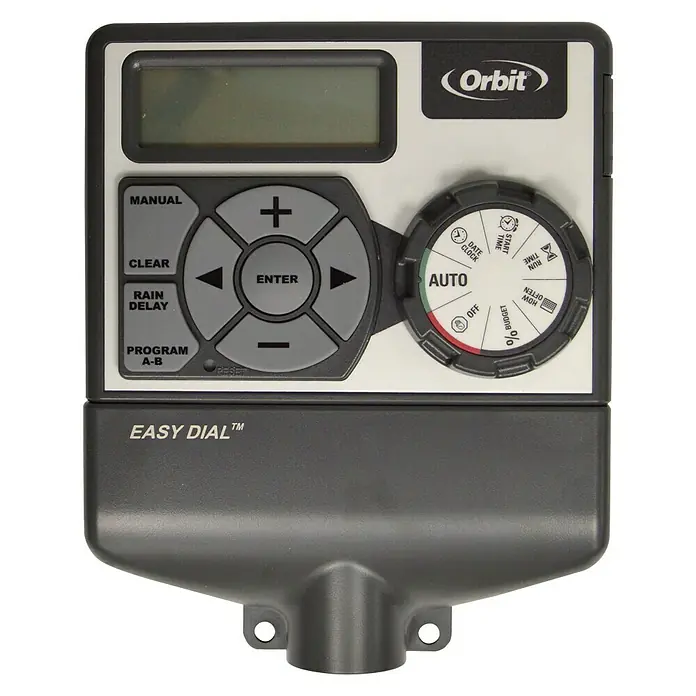 Programador de riego Digital - Específico para: 6 zonas de riego - El programador de riego Orbit Easy Dial, que permite un control y programación sencillos del riego del jardín.