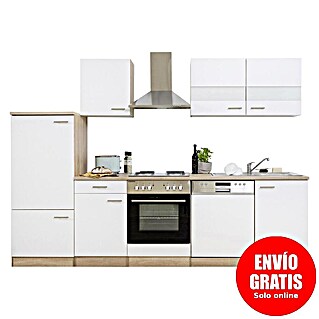Respekta Composición de cocina Merle (Ancho: 280 cm, Blanco, Con electrodomésticos, Volumen horno: 58 l)