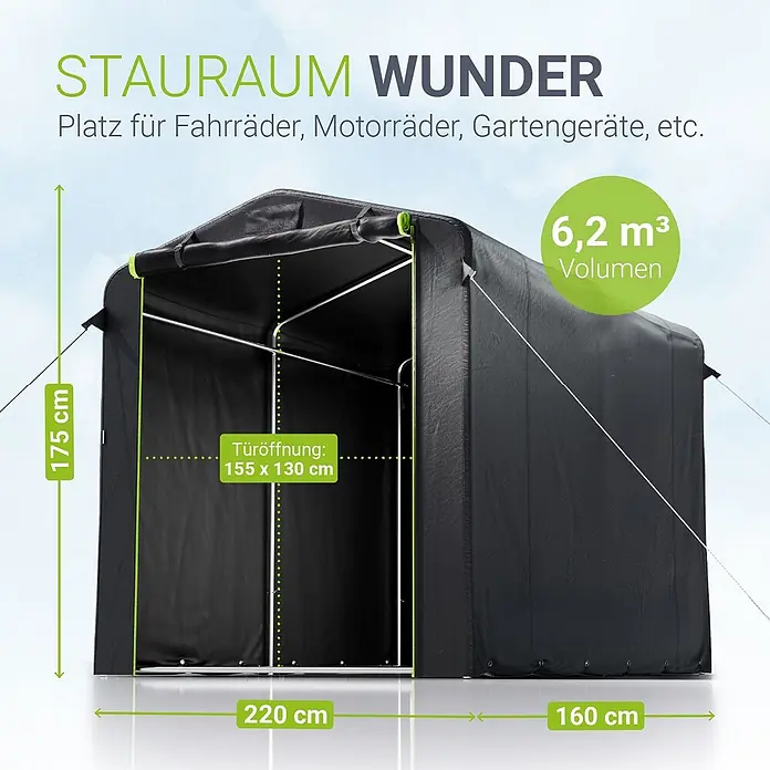 Juskys Fahrradgarage Gerätezelt - Metall, Anthrazit - Schwarzes Stauraumzelt für Fahrräder, Motorräder und Gartengeräte mit 6,2 m³ Volumen.