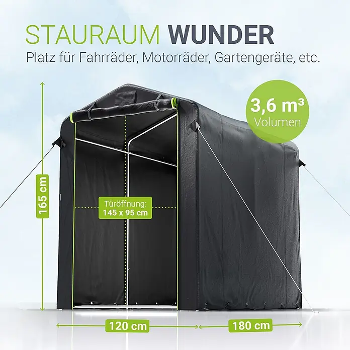 Juskys Fahrradgarage Gerätezelt - Metall, Anthrazit - Schwarzes Lagerzelt 165x120x180 cm, mit 3,6 m³ Volumen und 145x95 cm Türöffnung, für Fahrräder und Gartengeräte.