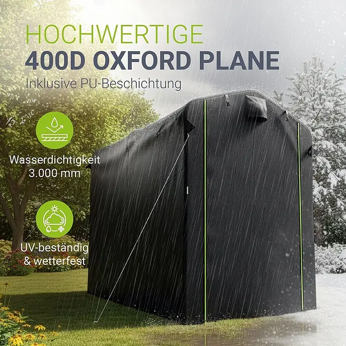 Juskys Fahrradgarage Gerätezelt - Metall, Anthrazit - Dunkle, wasserdichte 400D Oxford Plane mit PU-Beschichtung, UV-beständig & wetterfest, draußen bei Regen und Schnee.