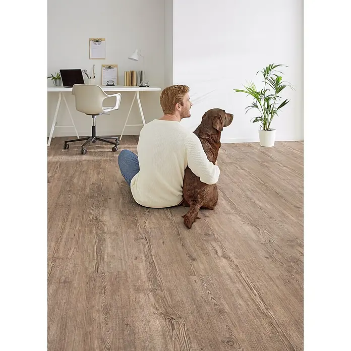 Decolife Designboden Freestyle Access Tuscan Pine - 1.220 x 185 x 8,5 mm, Landhausdiele, Tuscan Pine - Heller Holz-Look-Boden mit natürlicher Maserung in einem modernen Wohnraum.