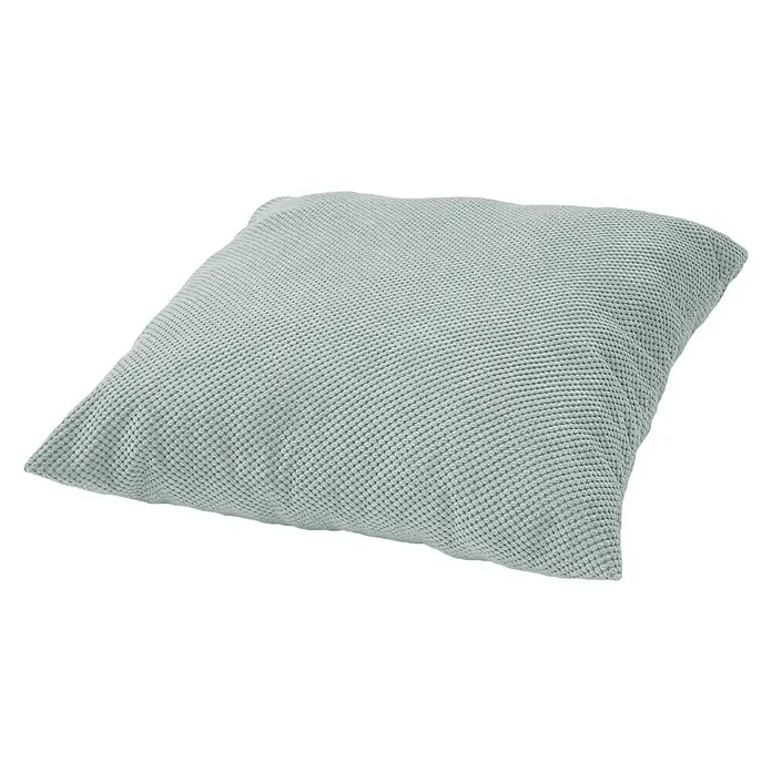 Sunfun Kissen Vanessa - L x B: 60 x 60 cm, Mint, Baumwoll-Polyester-Mischgewebe - Nahaufnahme eines quadratischen Kissens mit Waffelstruktur in einem sanften Blauton, das eine gemütliche Textur und dekorative Note für jedes Interieur bietet.