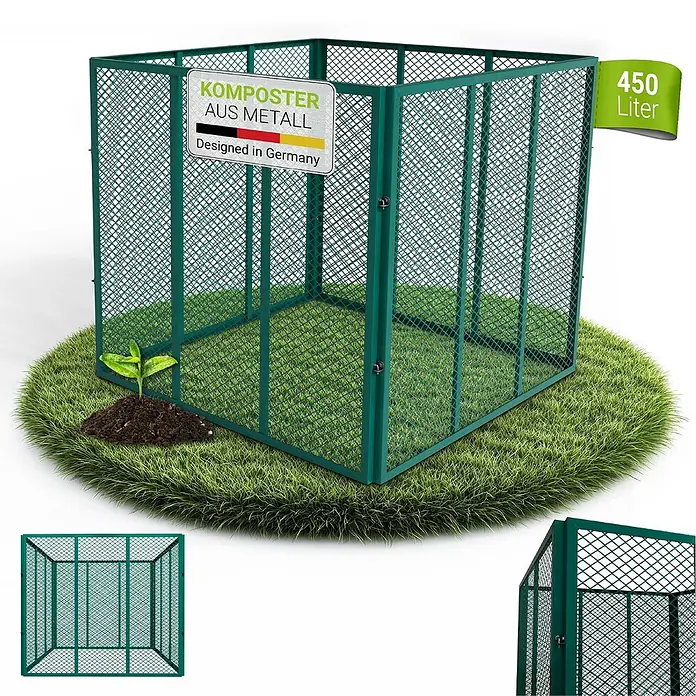 Juskys Komposter Komposter - 450 l, 80 x 80 x 70 cm - Grüner, sechseckiger Metallgitter-Komposter, 450 Liter, entworfen in Deutschland.