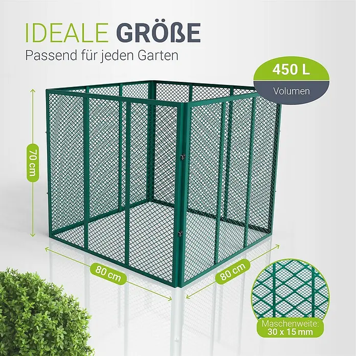 Juskys Komposter Komposter - 450 l, 80 x 80 x 70 cm - Grüner Metallgitter-Komposter, 80x80x70 cm, 450L Volumen, ideal für jeden Garten.