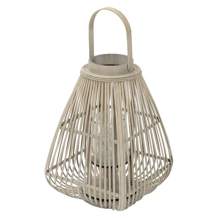 ECD Germany Windlicht Boho Bambus Laterne - Ø x H: 28 x 55 cm, Natur, 1 Stk. - Helle Rattan-Laterne mit Henkel und Glaswindlicht für Kerzen.