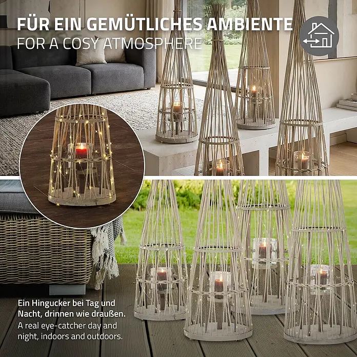 ECD Germany Windlicht Boho Bambus Laterne - Ø x H: 26,5 x 91 cm, Natur, 1 Stk. - Dekorative Bodenlaternen aus natürlichen Bambusstreben, mit Kerzen und Lichterketten, für gemütliche Atmosphäre drinnen und draußen.