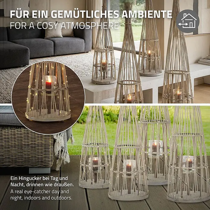 ECD Germany Windlicht Boho Bambus Laterne - Ø x H: 31 x 110 cm, Natur, 1 Stk. - Bambus-Laternen mit Kerzen und Lichterketten, für gemütliche Atmosphäre drinnen und draußen.