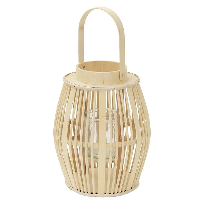 ECD Germany Windlicht Boho Bambus Laterne - Ø x H: 23 x 30 cm, Natur, 1 Stk. - Helle Bambuslaterne mit gebogenem Griff und einem Teelichtglas im Inneren.