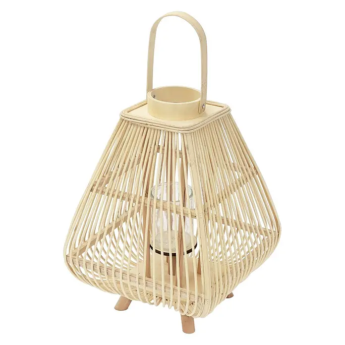 ECD Germany Windlicht Boho Bambus Laterne - Ø x H: 29 x 55,5 cm, Natur, 1 Stk. - Helle Bambuslaterne mit Henkel und Glaseinsatz für eine Kerze.
