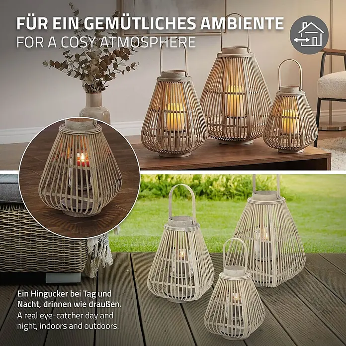 ECD Germany Windlicht Boho Bambus Laterne - Ø x H: 23 x 42,5 cm, Natur, 1 Stk. - Set aus hellen Bambus-Laternen mit Kerzenlicht, für drinnen und draußen. Schaffen eine gemütliche Atmosphäre.