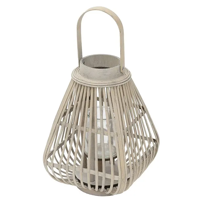 ECD Germany Windlicht Boho Bambus Laterne - Ø x H: 23 x 42,5 cm, Natur, 1 Stk. - Laterne aus hellem Holz und Glas mit dekorativem Flechtwerk und Henkel.