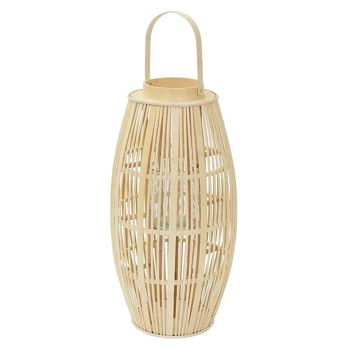 ECD Germany Windlicht Boho Bambus Laterne - Ø x H: 30 x 75 cm, Natur, 1 Stk. - Helle Bambuslaterne mit Griff und einem inneren Glashalter für eine Kerze.