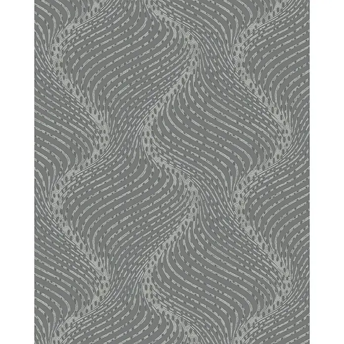 Marburg La Veneziana III Vliestapete Welle - Anthrazit, Wellen, 10,05 x 0,53 m - Elegantes graues Tapetenmuster mit stilvollen, geschwungenen Linien und subtiler Punktstruktur, ideal für moderne Wohnräume.