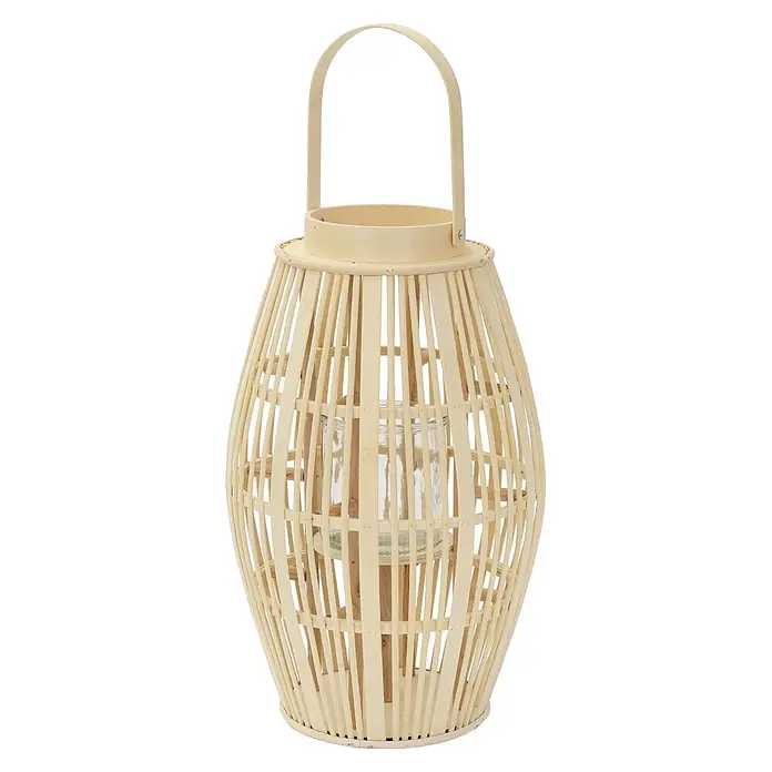 ECD Germany Windlicht Boho Bambus Laterne - Ø x H: 28 x 46 cm, Natur, 1 Stk. - Natürliche Bambuslaterne mit geschwungenem Design und zentralem Teelichtglas für stimmungsvolle Beleuchtung.
