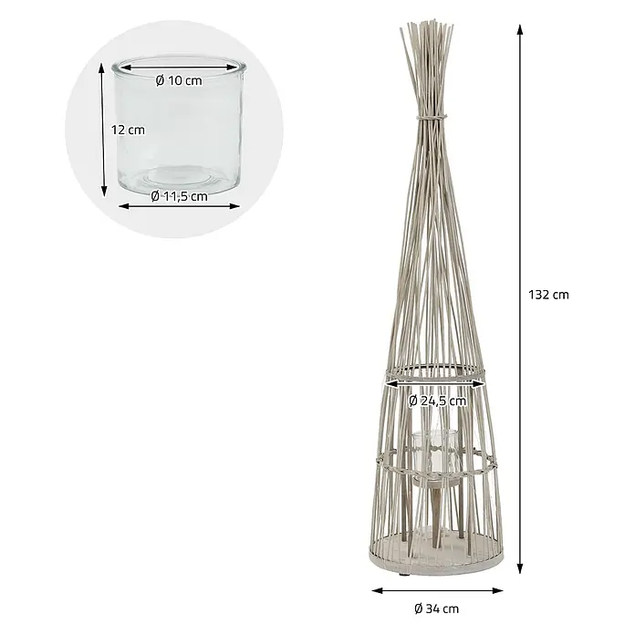 ECD Germany Windlicht Boho Bambus Laterne - Ø x H: 34 x 132 cm, Natur, 1 Stk. - Hohe, helle Laterne aus geflochtenen Stäben mit herausnehmbarem Glaseinsatz. Maße: H 132 cm, B 34 cm.