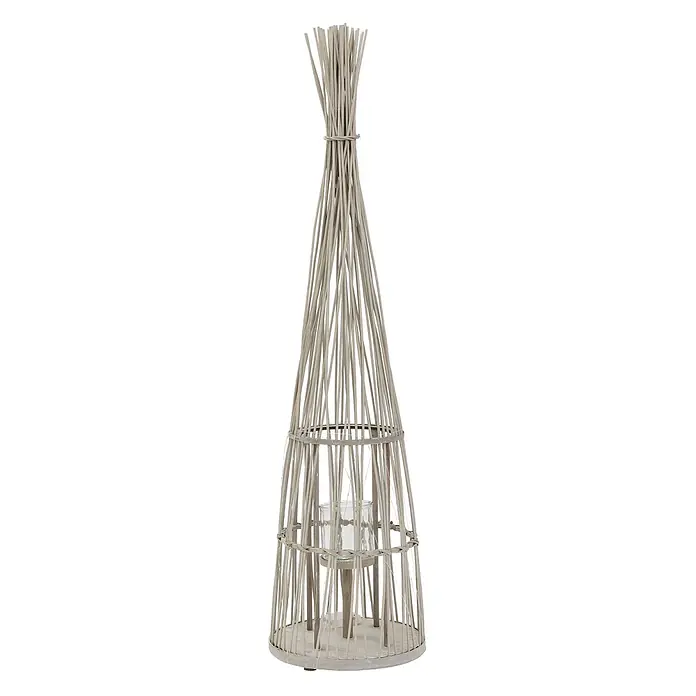 ECD Germany Windlicht Boho Bambus Laterne - Ø x H: 34 x 132 cm, Natur, 1 Stk. - Kegelförmige Laterne aus hellen Holzstäben mit integriertem Glaskerzenhalter auf rundem Sockel.