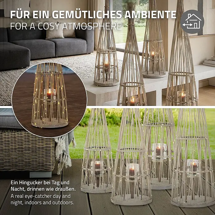 ECD Germany Windlicht Boho Bambus Laterne - Ø x H: 34 x 132 cm, Natur, 1 Stk. - Bambusähnliche Deko-Laternen mit LED-Lichtern und Kerzen für eine gemütliche Atmosphäre drinnen und draußen.