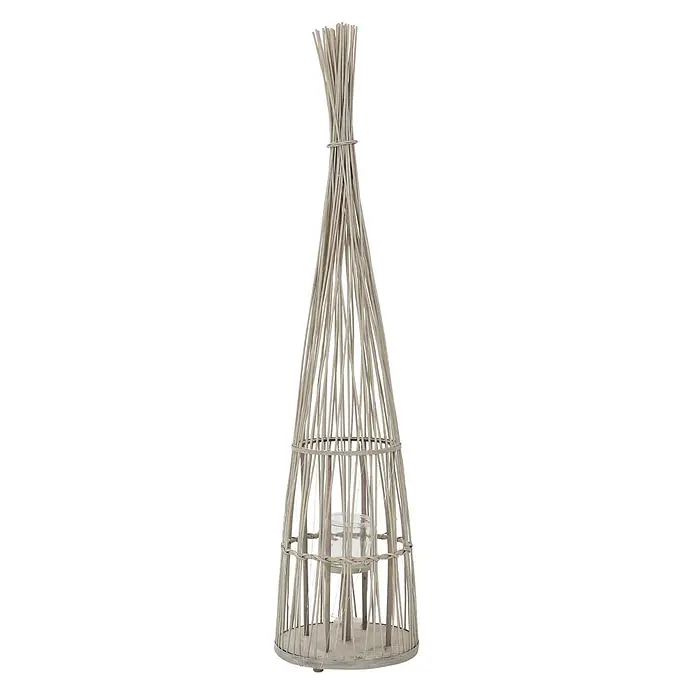 ECD Germany Windlicht Boho Bambus Laterne - Ø x H: 35,5 x 150 cm, Natur, 1 Stk. - Hohe, konische Laterne aus hellen Weidenstäben mit Glaseinsatz für ein Teelicht.