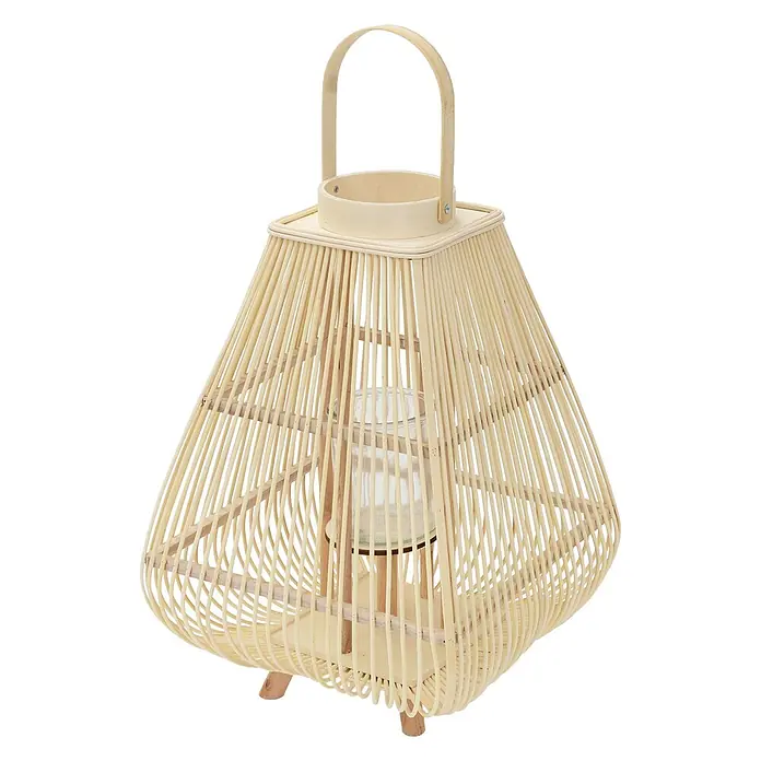 ECD Germany Windlicht Boho Bambus Laterne - Ø x H: 33 x 63,5 cm, Natur, 1 Stk. - Helle Bambuslaterne mit konischer Form und einem Glaskerzenhalter. Mit Holzgriff und -fuß.