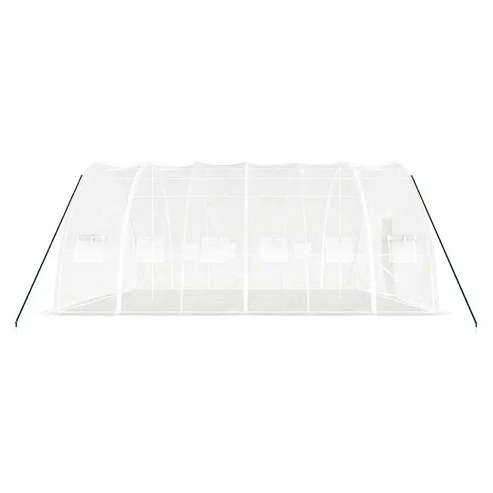 Furnicato Gewächshaus verzinkter Stahl - 6 x 6 cm, Material Seitenwand: Kunststoff, 38 mm, Grau - Transparentes Tunnelgewächshaus mit weißem Rahmen und grünen Stützstangen, mit mehreren Seitenfenstern.
