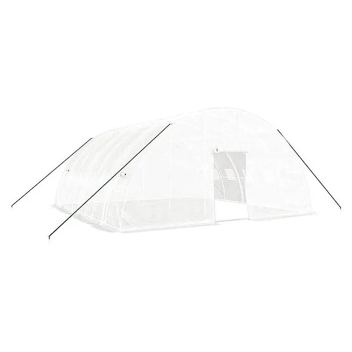 Furnicato Gewächshaus verzinkter Stahl - 6 x 6 cm, Material Seitenwand: Kunststoff, 38 mm, Grau - Transparentes Tunnelgewächshaus mit grünen Abspannseilen zur Pflanzenzucht.