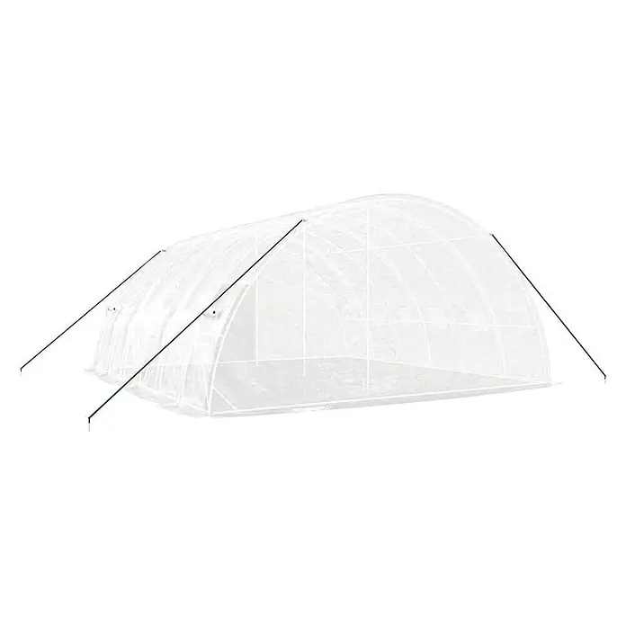 Furnicato Gewächshaus verzinkter Stahl - 6 x 6 cm, Material Seitenwand: Kunststoff, 38 mm, Grau - Transparentes Folientunnel-Gewächshaus mit weißem Gestell, mit grünen Abspannseilen gesichert, für den Gartenbau.