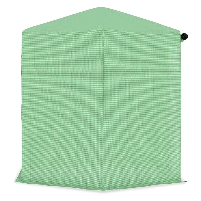 Furnicato Gewächshaus - 227 x 227 cm, Material Seitenwand: Kunststoff, 38 mm, Grau - Grüner Sichtschutz mit Gittermuster, spitzem Dach und schwarzem Befestigungspunkt.