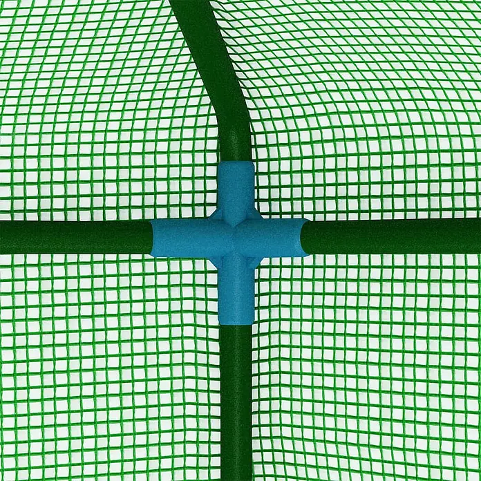 Furnicato Gewächshaus - 227 x 227 cm, Material Seitenwand: Kunststoff, 38 mm, Grau - Blauer 5-Wege-Verbinder für grüne Rahmenstangen, ideal für Gewächshausstrukturen.